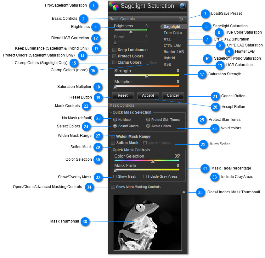 Sagelight Pro Saturation Controls Quick Reference